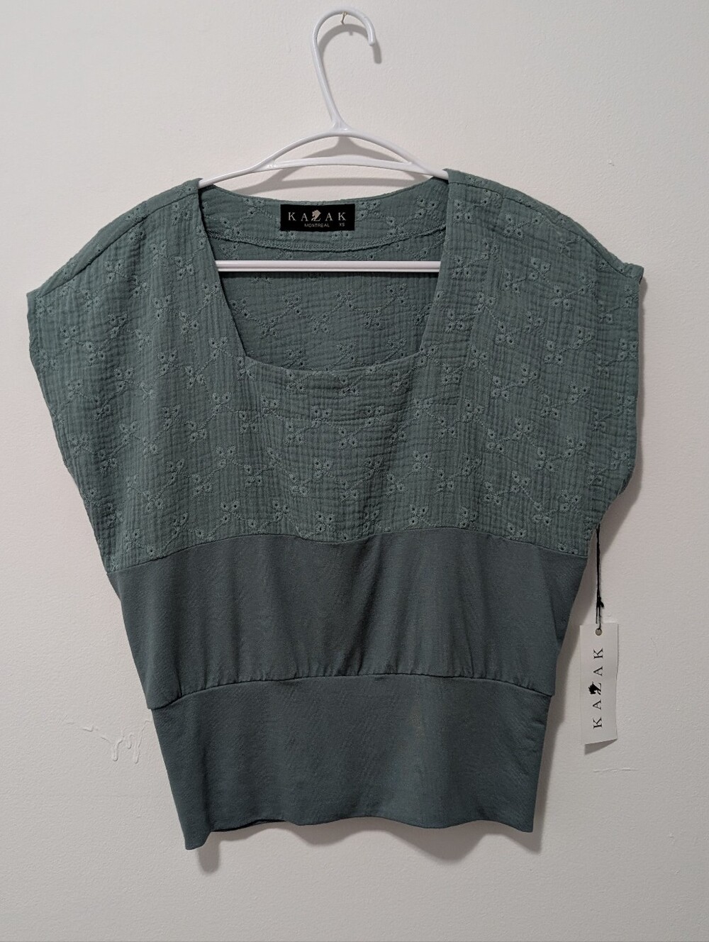 NWT KAZAK Montreal Cotton Viscose Mint Green Eyelet Blouse Top Cottagecore XS